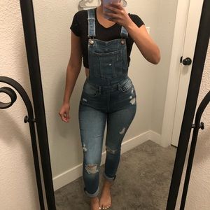 Super cute tight jean overalls